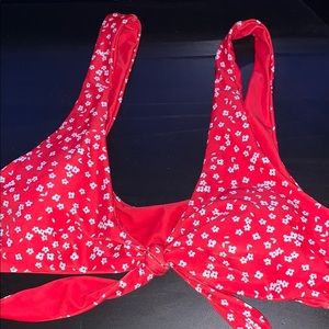 Red and white flower swim suit top